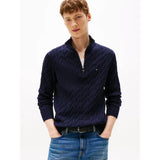 Tommy Hilfiger Cable Knit Half-Zip Jumper In Navy Blue
