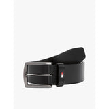 Tommy Hilfiger Denton Enamel Flag Leather Belt In Black