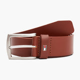Tommy Hilfiger Denton Flag Keeper Leather Belt In Dark Tan