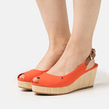 Tommy Hilfiger Elena Sling Back Wedge Sandals in Deep Orange
