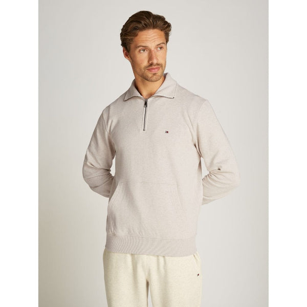 Tommy Hilfiger Essential Terry 1/4 Zip In Heathered Oatmilk
