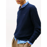 Tommy Hilfiger Fine Knit Cable Jumper In Dark Night Navy
