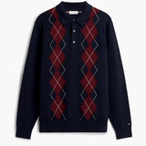 Tommy Hilfiger Flag Embroidery Argyle Polo Jumper In Navy Blue
