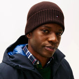 Tommy Hilfiger Flag Embroidery Beanie With Cashmere In Rich Walnut