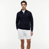 Tommy Hilfiger Flag Embroidery Quarter-Zip Jumper In Navy Blue