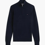 Tommy Hilfiger Flag Embroidery Quarter-Zip Jumper In Navy Blue