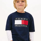 Tommy Hilfiger Flag Logo Jersey Crew Neck T-Shirt In Dark Blue