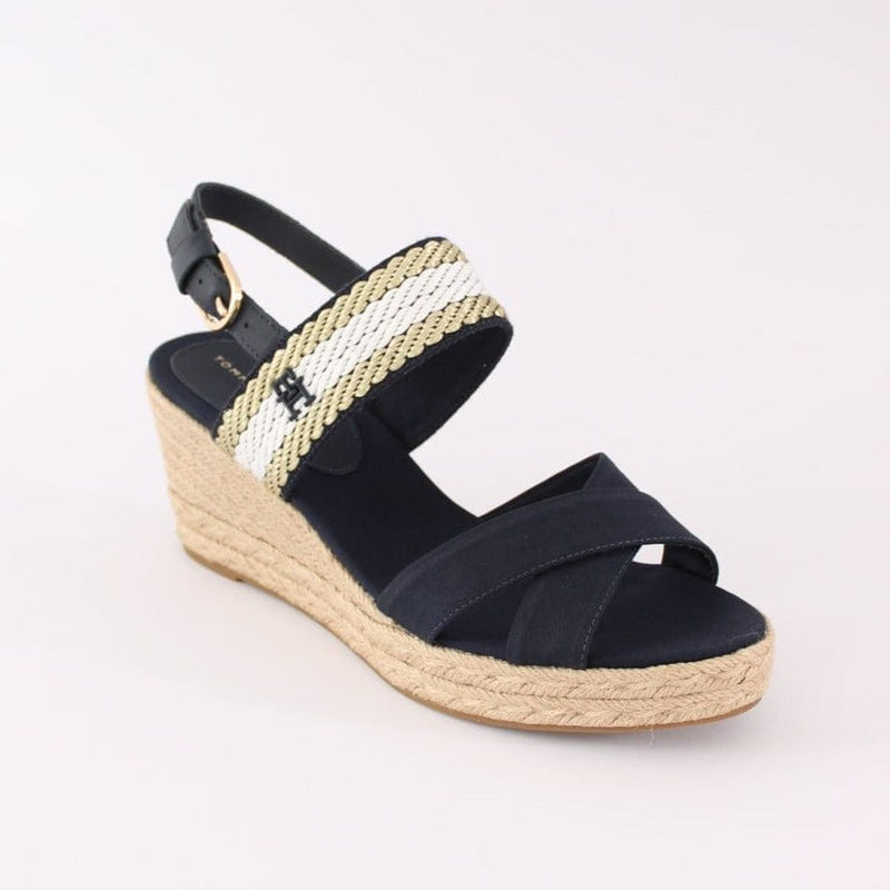 Tommy Hilfiger Golden Webbing Mid Wedge Sandals in Space Blue Navy
