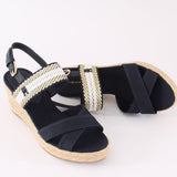 Tommy Hilfiger Golden Webbing Mid Wedge Sandals in Space Blue Navy