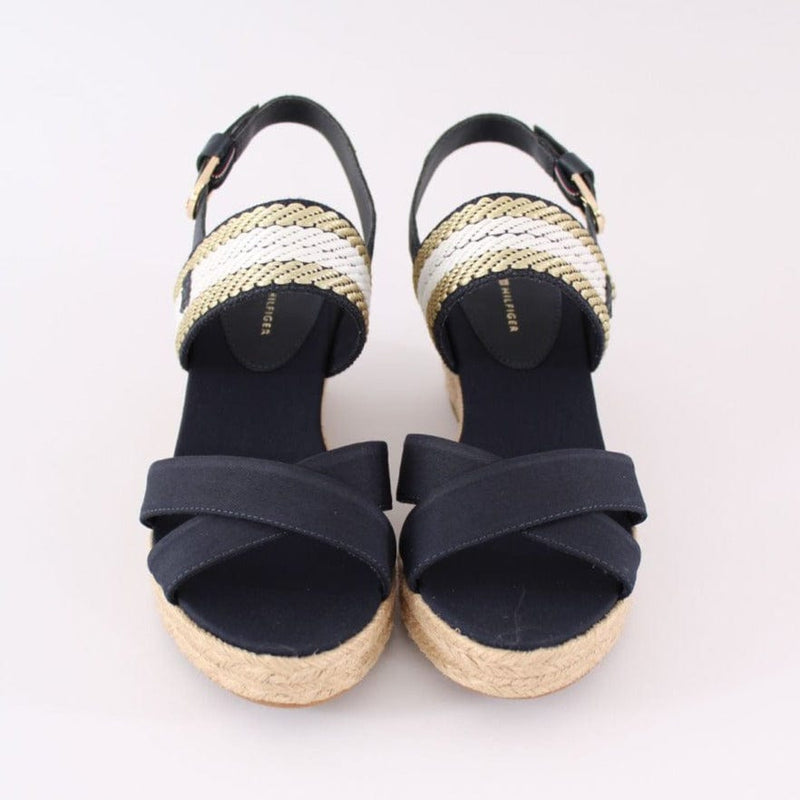Tommy Hilfiger Golden Webbing Mid Wedge Sandals in Space Blue Navy