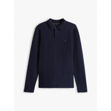 Tommy Hilfiger Herringbone Jacquard Long Sleeve Polo Shirt In Navy Blue