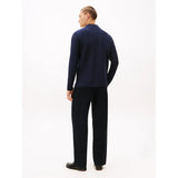 Tommy Hilfiger Herringbone Jacquard Long Sleeve Polo Shirt In Navy Blue