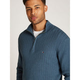 Tommy Hilfiger Herringbone Structure Zip Mock In Aegean Sea