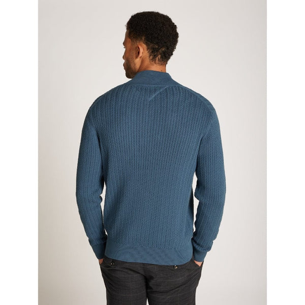 Tommy Hilfiger Herringbone Structure Zip Mock In Aegean Sea