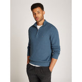 Tommy Hilfiger Herringbone Structure Zip Mock In Aegean Sea