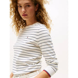Tommy Hilfiger Jersey Fine Long Sleeve Crew Neck Sweater In Ivory Silk/Dark Night Navy