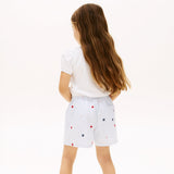 Tommy Hilfiger Kids Floral Embroidery Wide Leg Shorts in Blue Stripe