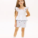 Tommy Hilfiger Kids Floral Embroidery Wide Leg Shorts in Blue Stripe