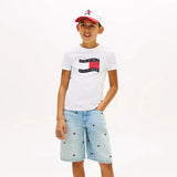 Tommy Hilfiger Kids Wavy Flag Jersey Crew Neck T-Shirt In White
