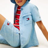 Tommy Hilfiger Kids Wavy Flag Short Sleeve Denim Shirt