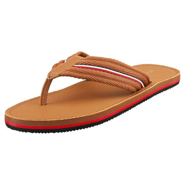 Tommy Hilfiger Leather Beach Sandal In Winter Cognac