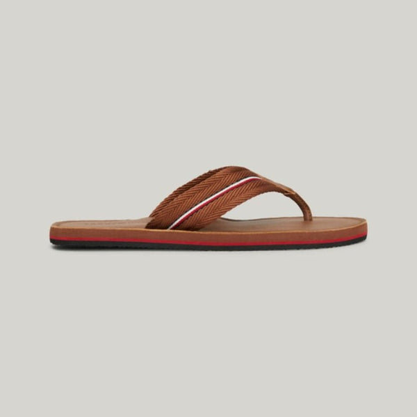 Tommy Hilfiger Leather Beach Sandal In Winter Cognac