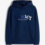 Tommy Hilfiger Logo Embroidery Boyfriend Terry Hoody In Dark Blue