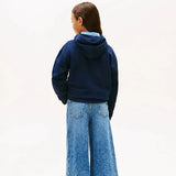 Tommy Hilfiger Logo Embroidery Boyfriend Terry Hoody In Dark Blue