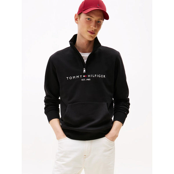 Tommy Hilfiger Logo Embroidery Half-Zip Jumper In Black