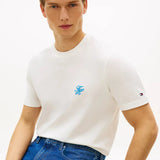 Tommy Hilfiger Logo Embroidery Jersey T-Shirt in Ecru