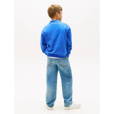 Tommy Hilfiger Logo Embroidery Terry Crew Neck Sweatshirt In Empire Blue