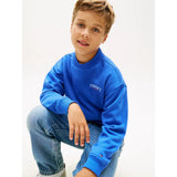 Tommy Hilfiger Logo Embroidery Terry Crew Neck Sweatshirt In Empire Blue