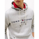 Tommy Hilfiger Logo Flex Fleece Hoody In Cloud Heather
