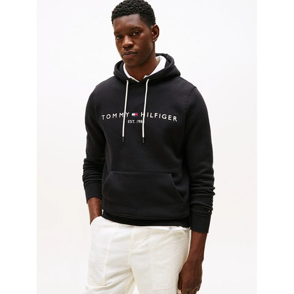 Tommy Hilfiger Logo Flex Fleece Hoody In Jet Black