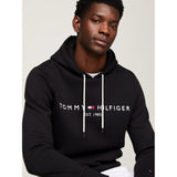 Tommy Hilfiger Logo Flex Fleece Hoody In Jet Black