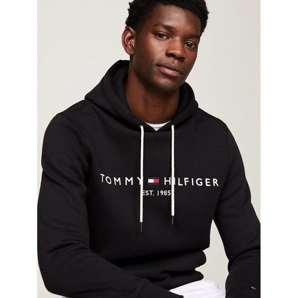 Tommy Hilfiger Logo Flex Fleece Hoody In Jet Black