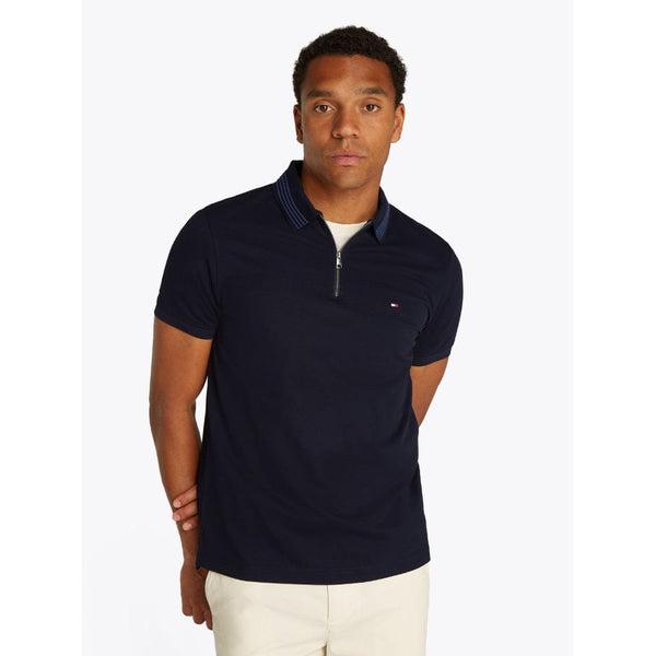 Tommy Hilfiger Mercerised Pique Zip Polo In Desert Sky