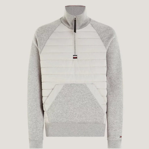 Tommy Hilfiger Mix Media Half-Zip Sweatshirt in Light Heather Grey