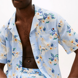 Tommy Hilfiger Print Bowling Shirt in Tropical Floral Sweet Blue