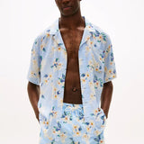 Tommy Hilfiger Print Bowling Shirt in Tropical Floral Sweet Blue