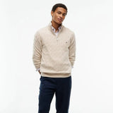Tommy Hilfiger Pure Lambswool Cable Knit Quarter-Zip Jumper In Heathered Oatmilk