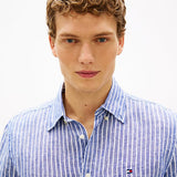 Tommy Hilfiger Regular Fit Bengal Stripe Pure Linen Shirt In Wedge Blue/Stripe