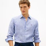 Tommy Hilfiger Regular Fit Bengal Stripe Pure Linen Shirt In Wedge Blue/Stripe