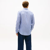 Tommy Hilfiger Regular Fit Bengal Stripe Pure Linen Shirt In Wedge Blue/Stripe