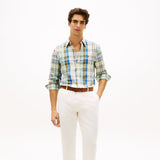 Tommy Hilfiger Regular Fit Check Linen Blend Shirt in Citronella/Check