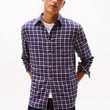 Tommy Hilfiger Regular Fit Check Shirt With Linen In Carbon Navy/Check