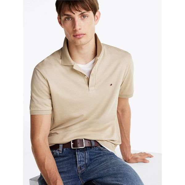 Tommy Hilfiger Regular Fit Interlock Knit Polo Shirt In Sandalwood