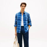 Tommy Hilfiger Regular Fit Madras Check Pure Linen Shirt in risk blue/check