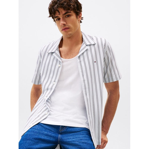 Tommy Hilfiger Regular Fit Stripe Short Sleeve Shirt In Blue