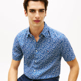 Tommy Hilfiger Regular Fit Tropical Print Short Sleeve Shirt In Blue Jean